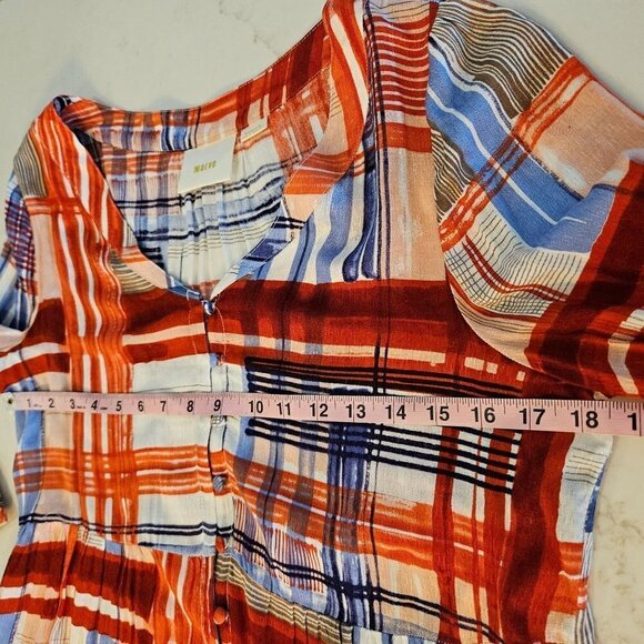 Maeve Anthropologie Lila Tiered Tunic Medium Boho Western Plaid  Top Red Blue - Picture 9 of 10